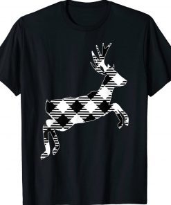 Classic White And Black Christmas Buffalo Plaid Deer Tee Shirt