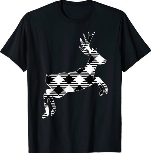 Classic White And Black Christmas Buffalo Plaid Deer Tee Shirt