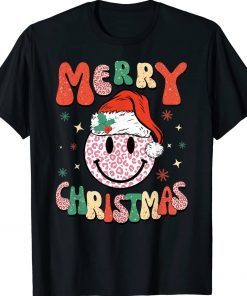 Funny Santa Hat Leopard Smile Face Christmas T-Shirt