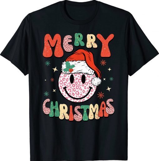 Funny Santa Hat Leopard Smile Face Christmas T-Shirt