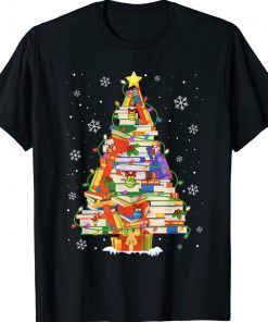 Funny Christmas Library Tree Librarian Xmas Book Lover Tee Shirt