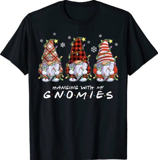 Hanging With My Gnomies Christmas Light Gnome Plaid Gift T-Shirt