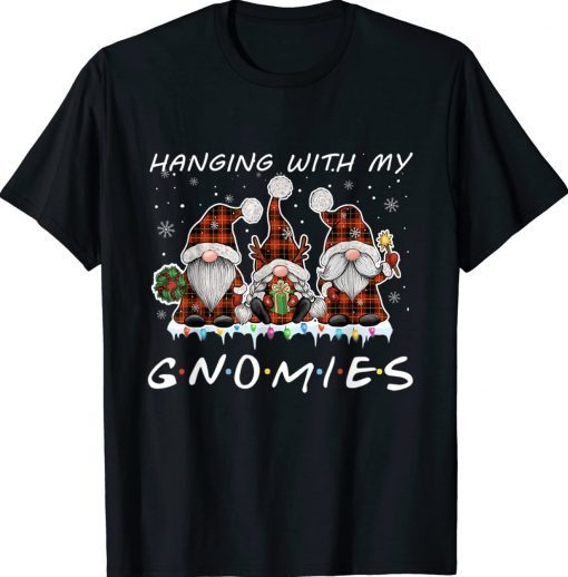 Hanging With My Gnomies Buffalo Plaid Red Christmas Lights Tee Shirt