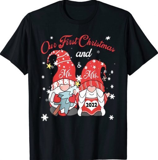 Our First Christmas As Mr and Mrs 2023 Couple Gnomes Xmas Tee Shirt