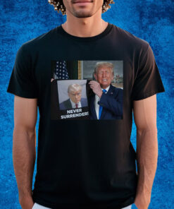 Official Trump Shows Off Trump Mugshot Never Surrender Shirt