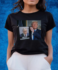 Official Trump Shows Off Trump Mugshot Never Surrender Shirts