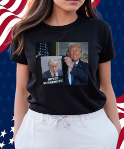 Trump Shows Off Trump Mugshot Never Surrender Shirt