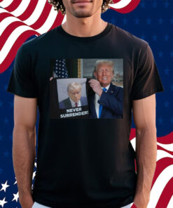 Trump Shows Off Trump Mugshot Never Surrender Shirts