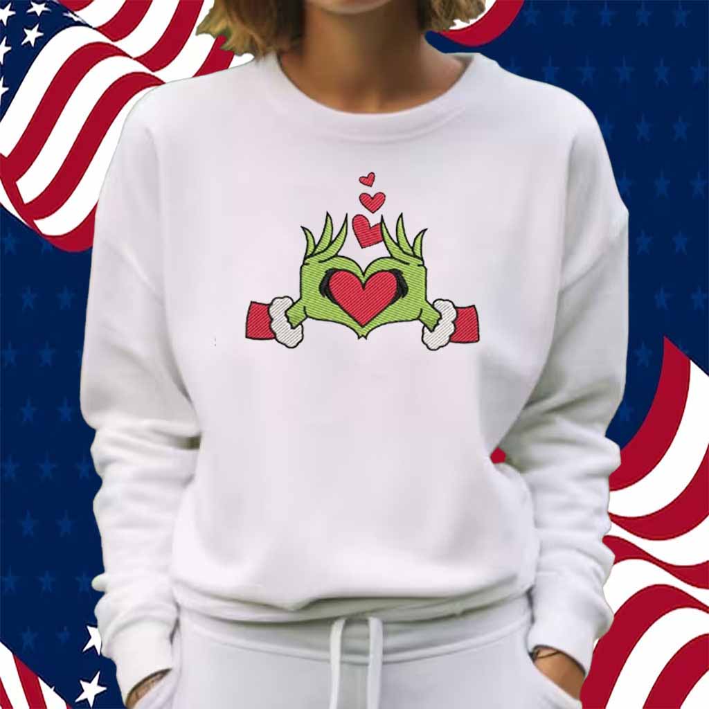 Grinch Heart Hand Embroidery Shirt