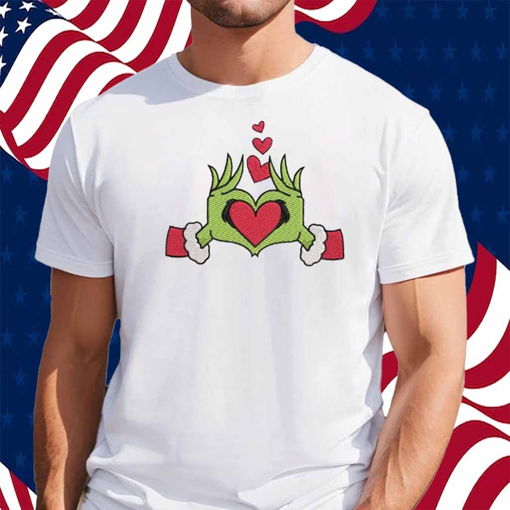 Grinch Heart Hand Embroidery Shirt