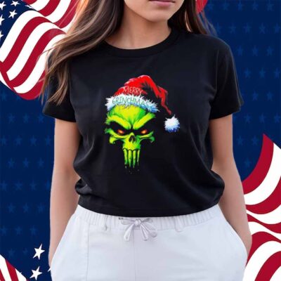Merry Grinchmas Grinch Santa Punisher skull Logo Shirt