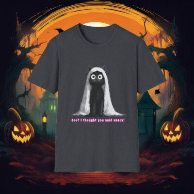 Boo I Thought You Said Snack, Funny Black Cat Ghost T-Shirt 
