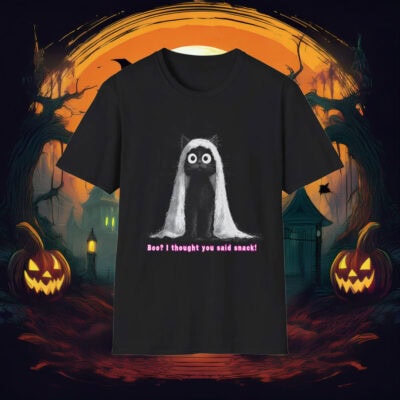 Boo I Thought You Said Snack, Funny Black Cat Ghost T-Shirt 