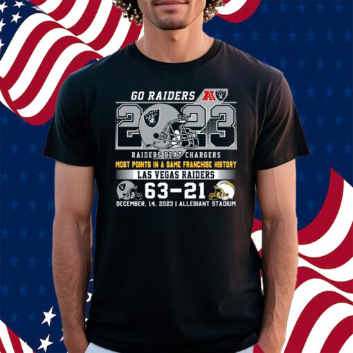 Go Raiders Most Points In A Game Franchise History Las Vegas Raider 63 – 21 Los Angeles Chargers Shirt