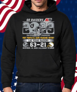 Go Raiders Most Points In A Game Franchise History Las Vegas Raider 63 – 21 Los Angeles Chargers Shirt Hoodie