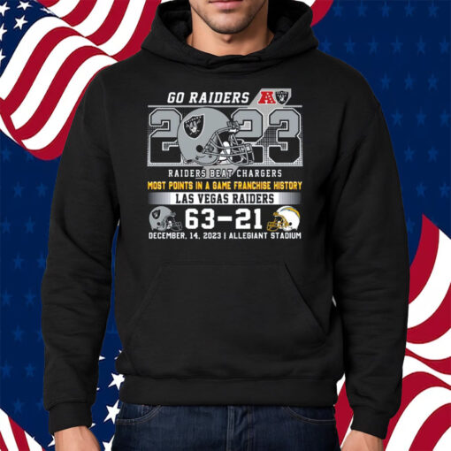 Go Raiders Most Points In A Game Franchise History Las Vegas Raider 63 – 21 Los Angeles Chargers Shirt Hoodie